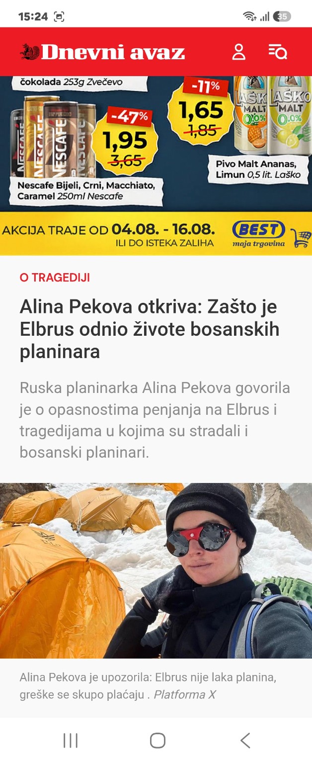Ruska alpinistkinja Alina Pekova u visinskom logoru